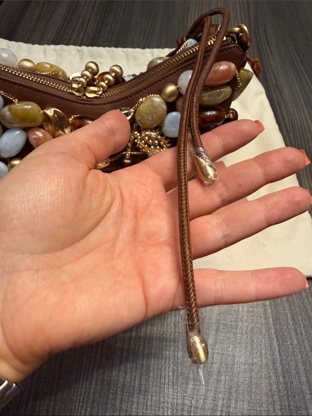 cult gaia Brown Shoulder Bag with Multicolor Bead Embellishments - Picture 8 of 8